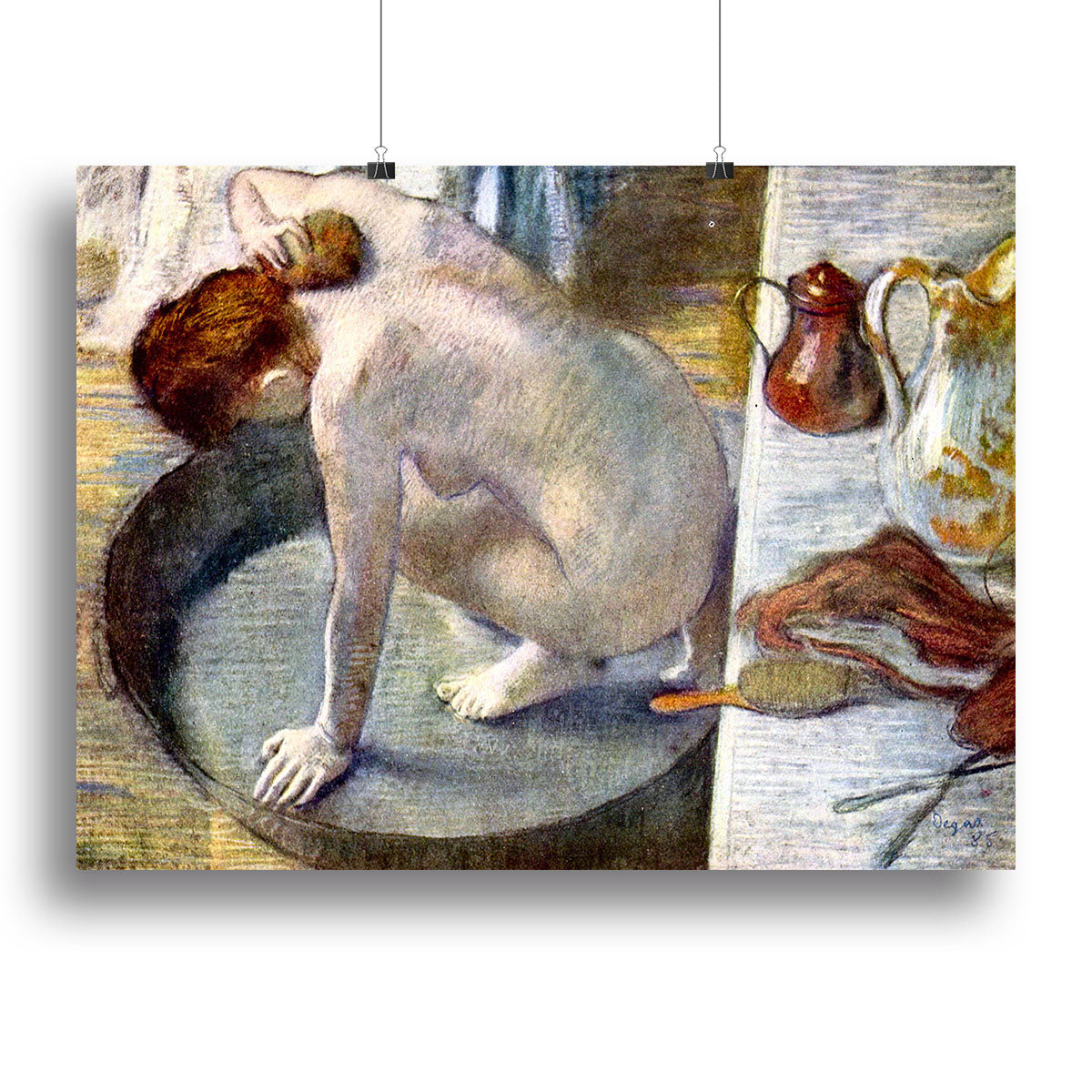 Canvas print of Degas' Woman Washing in the Tub, showcasing a serene woman in a bathtub, capturing elegance and tranquility.